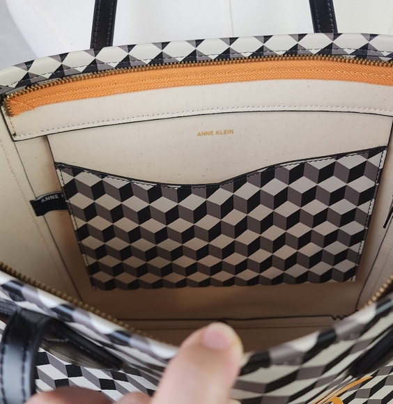 Anne Klein Georgia Tote Black White Geometric Lion Print Structured Bag - Picture 8 of 13